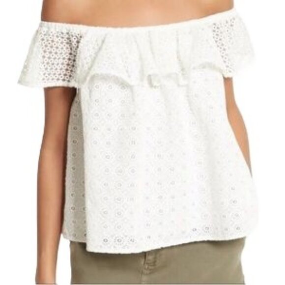 Rebecca Minkoff Tops - REBECCA MINKOFF Cotton Eyelet Off The Shoulder Top Small White Ruffle NWOT